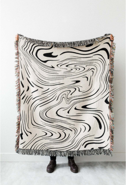 Earthy Waves Woven Fringe Throw Blanket