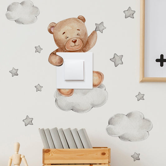 Cozy Bear & Stars Light Switch Wall Sticker