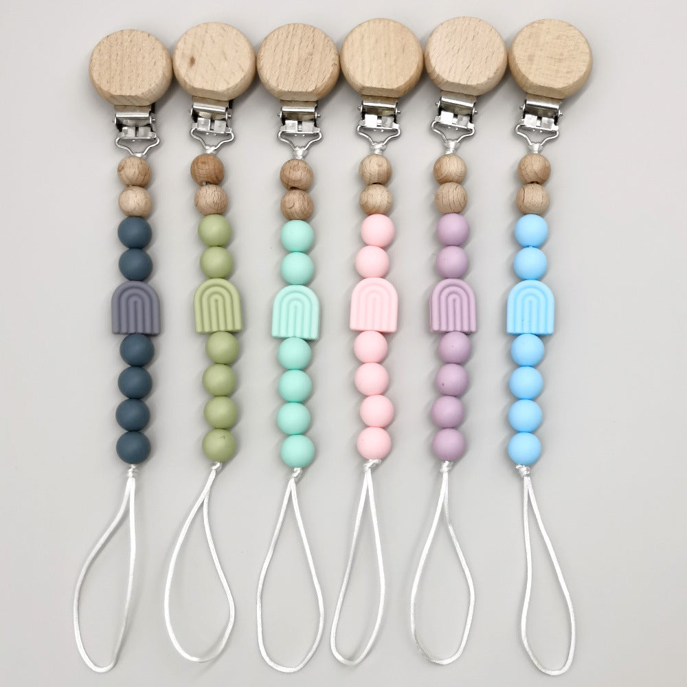 Rainbow Baby Pacifier Clip with Beech Beads and Silicone