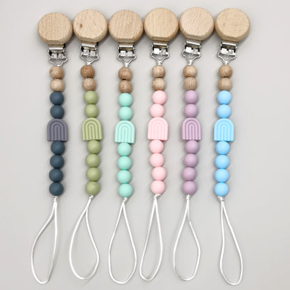 Rainbow Baby Pacifier Clip with Beech Beads and Silicone