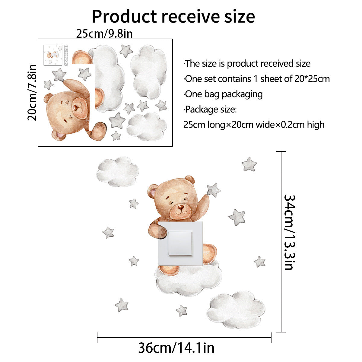 Cozy Bear & Stars Light Switch Wall Sticker