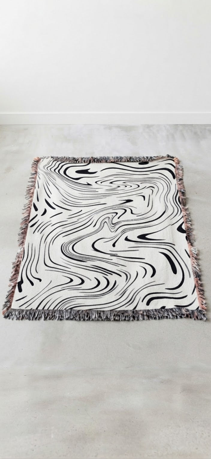 Earthy Waves Woven Fringe Throw Blanket