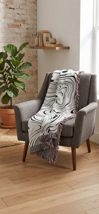 Earthy Waves Woven Fringe Throw Blanket