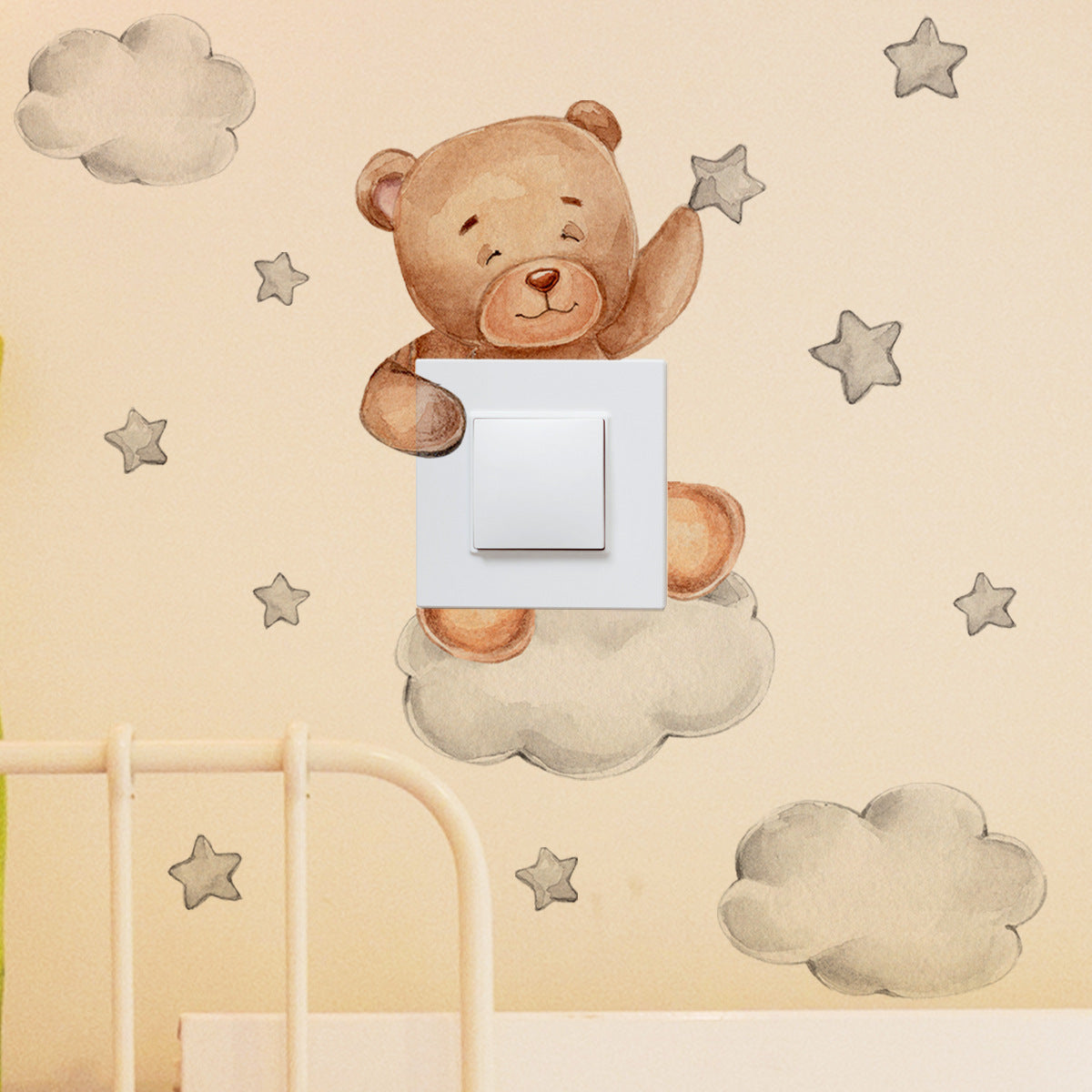 Cozy Bear & Stars Light Switch Wall Sticker